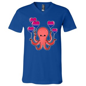 Octopus Balloon Bisexual Pride Gift V-Neck T-Shirt