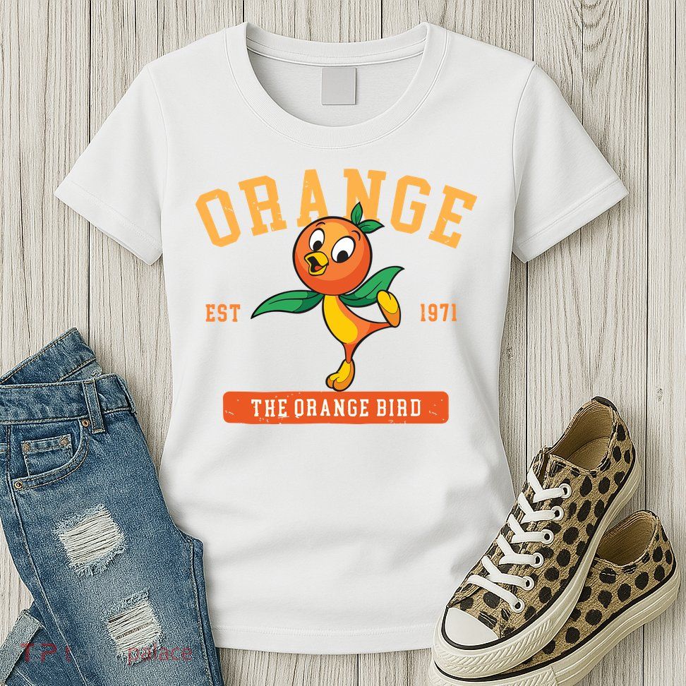 Orange Bird Beach Summer Vacation Flower And Garden Womens T-Shirt