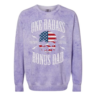 One Badass Bonus Dad Us Flag Skull Stepdad Step Dad Colorblast Crewneck Sweatshirt