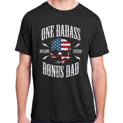 One Badass Bonus Dad Us Flag Skull Stepdad Step Dad Adult ChromaSoft Performance T-Shirt