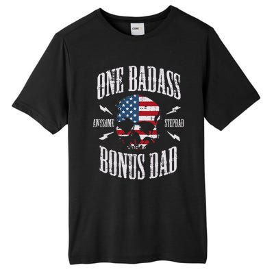 One Badass Bonus Dad Us Flag Skull Stepdad Step Dad Tall Fusion ChromaSoft Performance T-Shirt