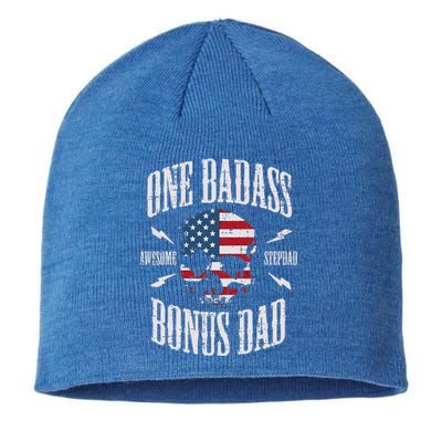 One Badass Bonus Dad Us Flag Skull Stepdad Step Dad Sustainable Beanie