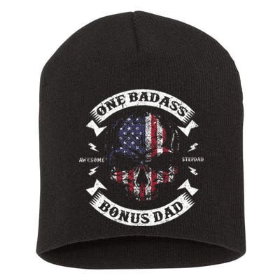 One Badass Bonus Dad Birthday Party Funny Skull Father's Day Short Acrylic Beanie