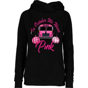 October Breast Cancer Awareness Pumpkin Halloween Womens Funnel Neck Pullover Hood