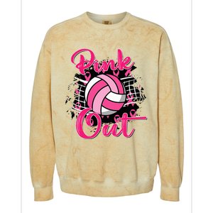 Out Breast Cancer Awareness Volleyball Colorblast Crewneck Sweatshirt