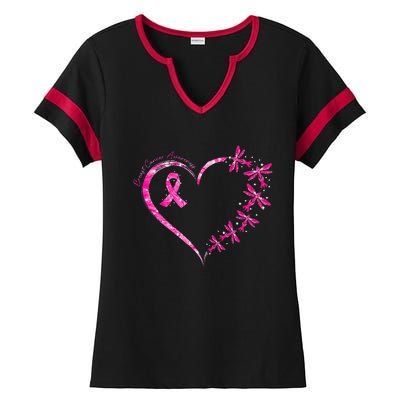 October Breast Cancer Awareness Dragonfly Ladies Halftime Notch Neck Tee