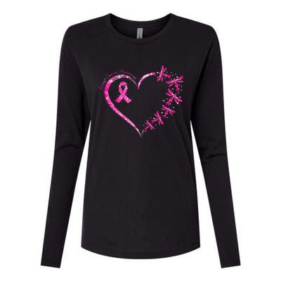 October Breast Cancer Awareness Dragonfly Womens Cotton Relaxed Long Sleeve T-Shirt