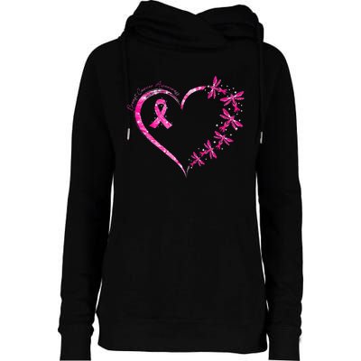 October Breast Cancer Awareness Dragonfly Womens Funnel Neck Pullover Hood