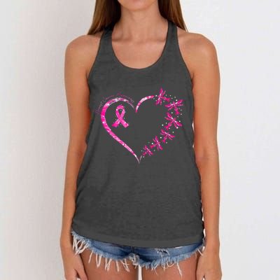 October Breast Cancer Awareness Dragonfly Women's Knotted Racerback Tank