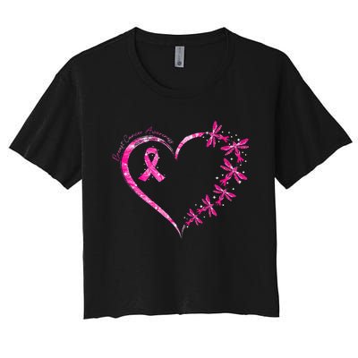 October Breast Cancer Awareness Dragonfly Women's Crop Top Tee