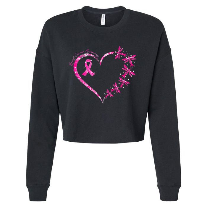 October Breast Cancer Awareness Dragonfly Cropped Pullover Crew