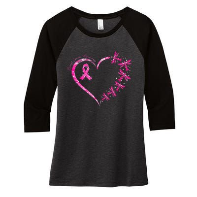 October Breast Cancer Awareness Dragonfly Women's Tri-Blend 3/4-Sleeve Raglan Shirt