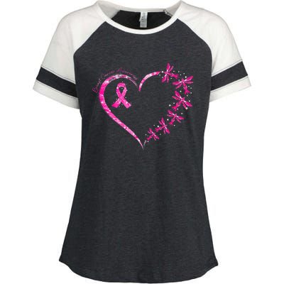 October Breast Cancer Awareness Dragonfly Enza Ladies Jersey Colorblock Tee