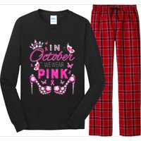 October Breast Cancer Awareness Ribbon Support Long Sleeve Pajama Set