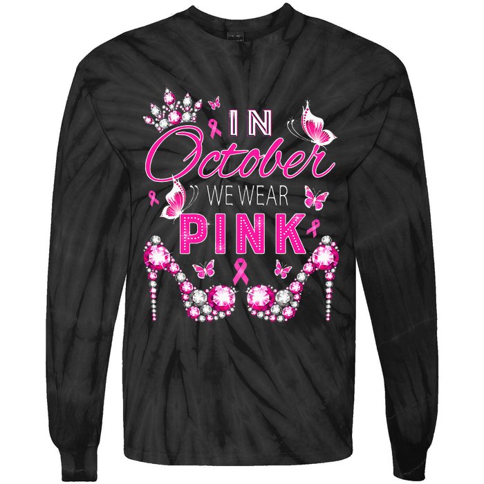 October Breast Cancer Awareness Ribbon Support Tie-Dye Long Sleeve Shirt