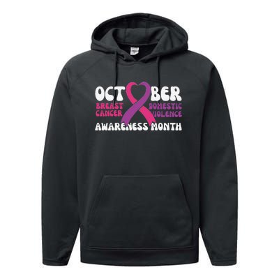 October Breast Cancer And Domestic Violence Awareness Month Performance Fleece Hoodie