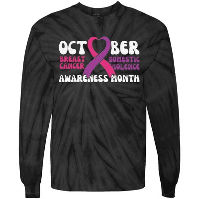 October Breast Cancer And Domestic Violence Awareness Month Tie-Dye Long Sleeve Shirt