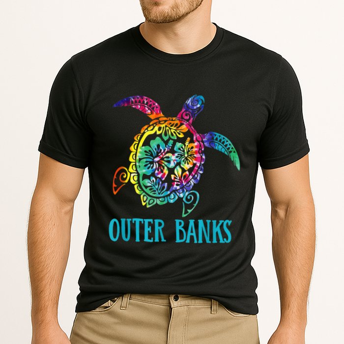 Outer Banks Carolina Sea Turtle Hibiscus Tie Dye Summer Cooling Performance Crew T-Shirt