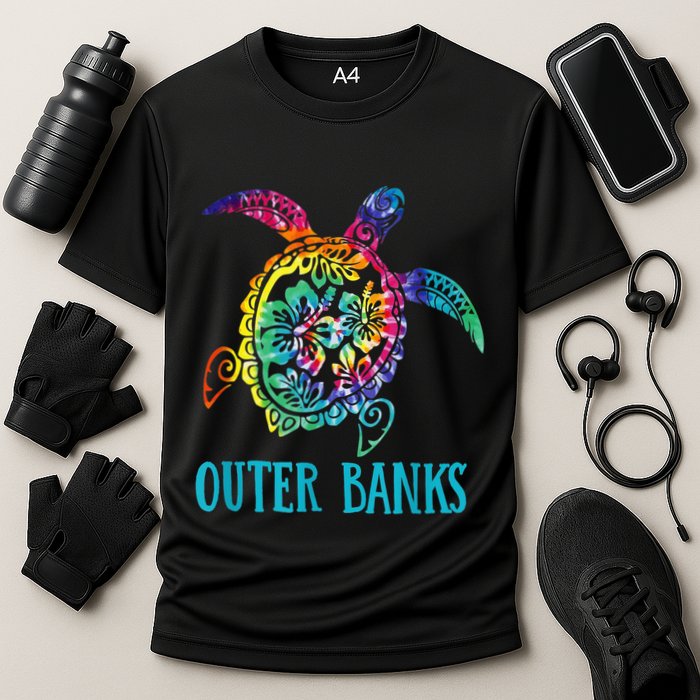 Outer Banks Carolina Sea Turtle Hibiscus Tie Dye Summer Cooling Performance Crew T-Shirt