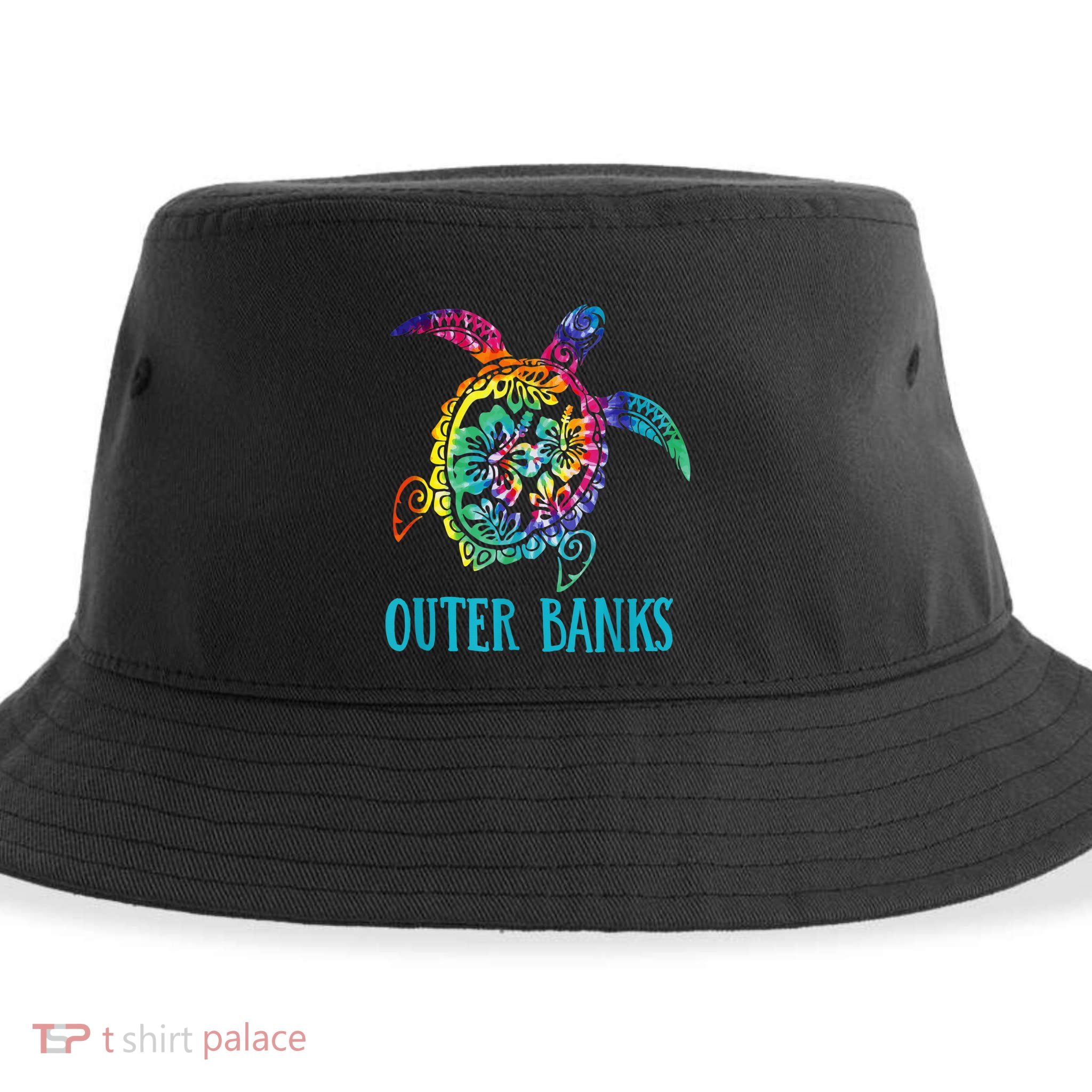 Outer Banks Carolina Sea Turtle Hibiscus Tie Dye Summer Sustainable Bucket Hat