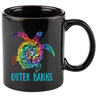 Outer Banks Carolina Sea Turtle Hibiscus Tie Dye Summer 11oz C Handle Ceramic Mug