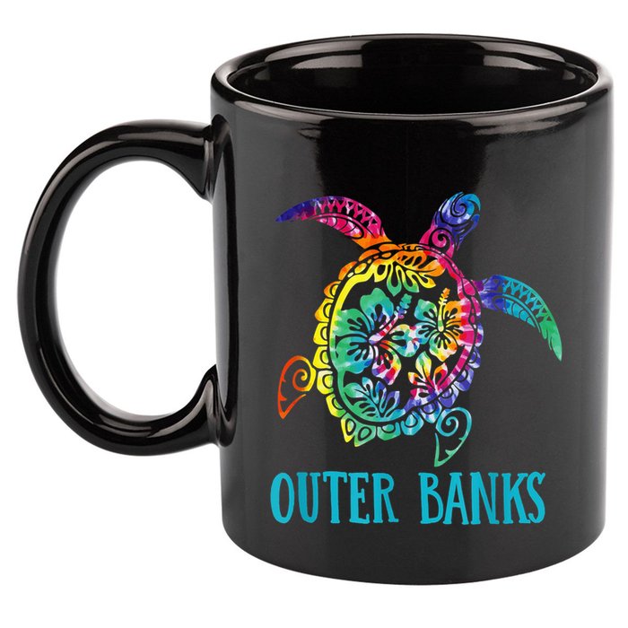 Outer Banks Carolina Sea Turtle Hibiscus Tie Dye Summer 11oz C Handle Ceramic Mug