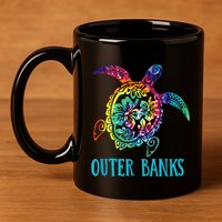 Outer Banks Carolina Sea Turtle Hibiscus Tie Dye Summer 11oz C Handle Ceramic Mug