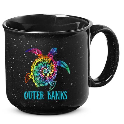 Outer Banks Carolina Sea Turtle Hibiscus Tie Dye Summer 15oz Campfire Ceramic Mug