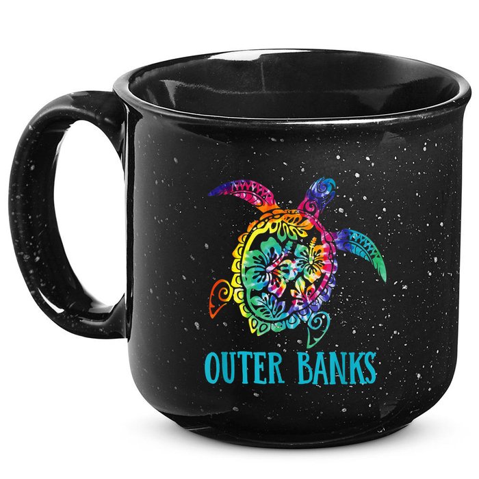 Outer Banks Carolina Sea Turtle Hibiscus Tie Dye Summer 15oz Campfire Ceramic Mug