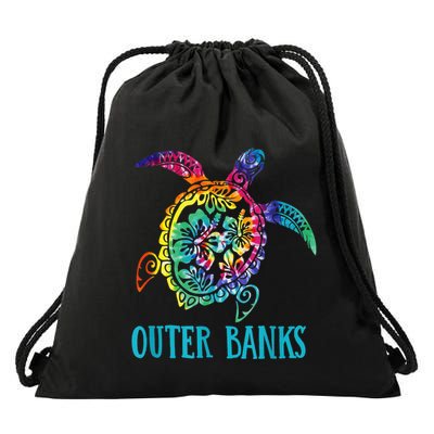 Outer Banks Carolina Sea Turtle Hibiscus Tie Dye Summer Drawstring Bag