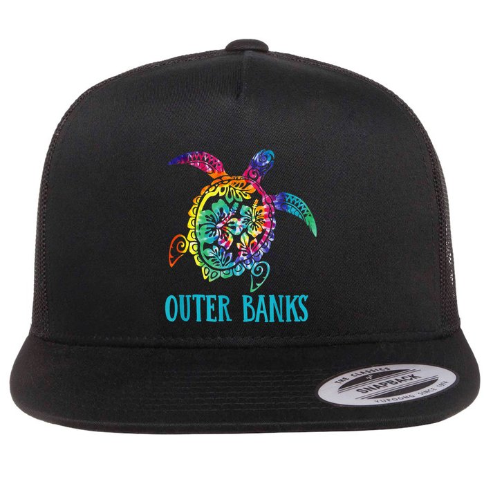 Outer Banks Carolina Sea Turtle Hibiscus Tie Dye Summer Flat Bill Trucker Hat