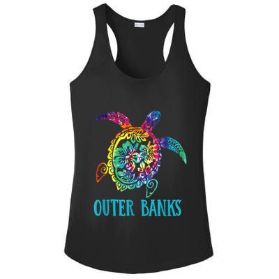 Outer Banks Carolina Sea Turtle Hibiscus Tie Dye Summer Ladies PosiCharge Competitor Racerback Tank