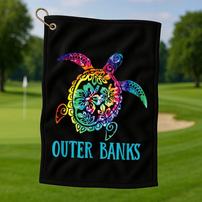 Outer Banks Carolina Sea Turtle Hibiscus Tie Dye Summer Golf Towel