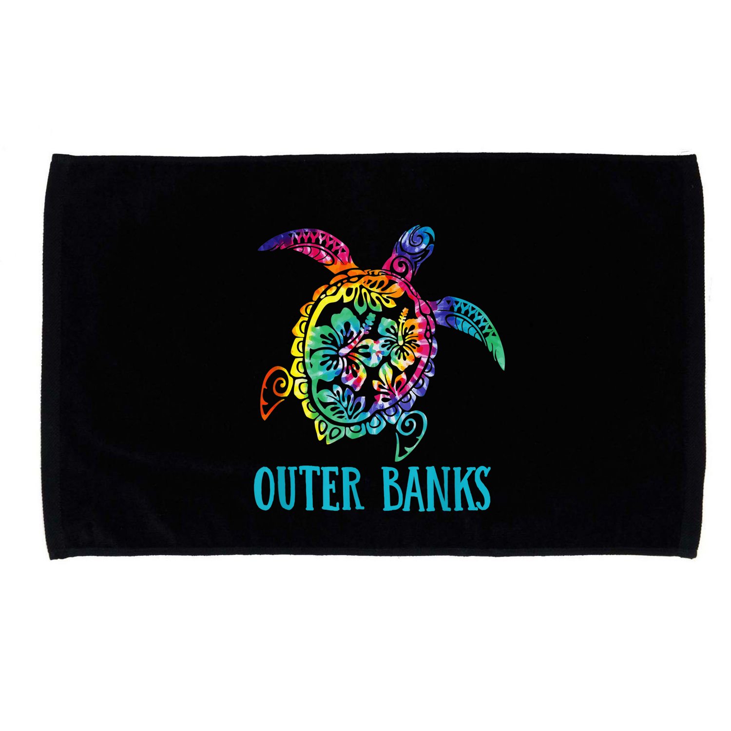 Outer Banks Carolina Sea Turtle Hibiscus Tie Dye Summer Microfiber Hand Towel