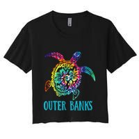 Outer Banks Carolina Sea Turtle Hibiscus Tie Dye Summer Women's Crop Top Tee