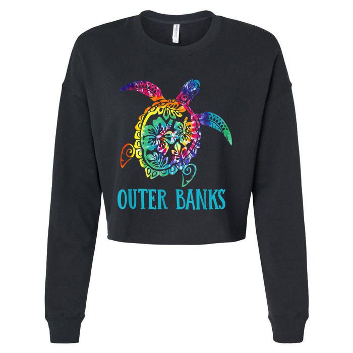 Outer Banks Carolina Sea Turtle Hibiscus Tie Dye Summer Cropped Pullover Crew