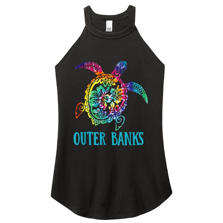 Outer Banks Carolina Sea Turtle Hibiscus Tie Dye Summer Women's Perfect Tri Rocker Tank