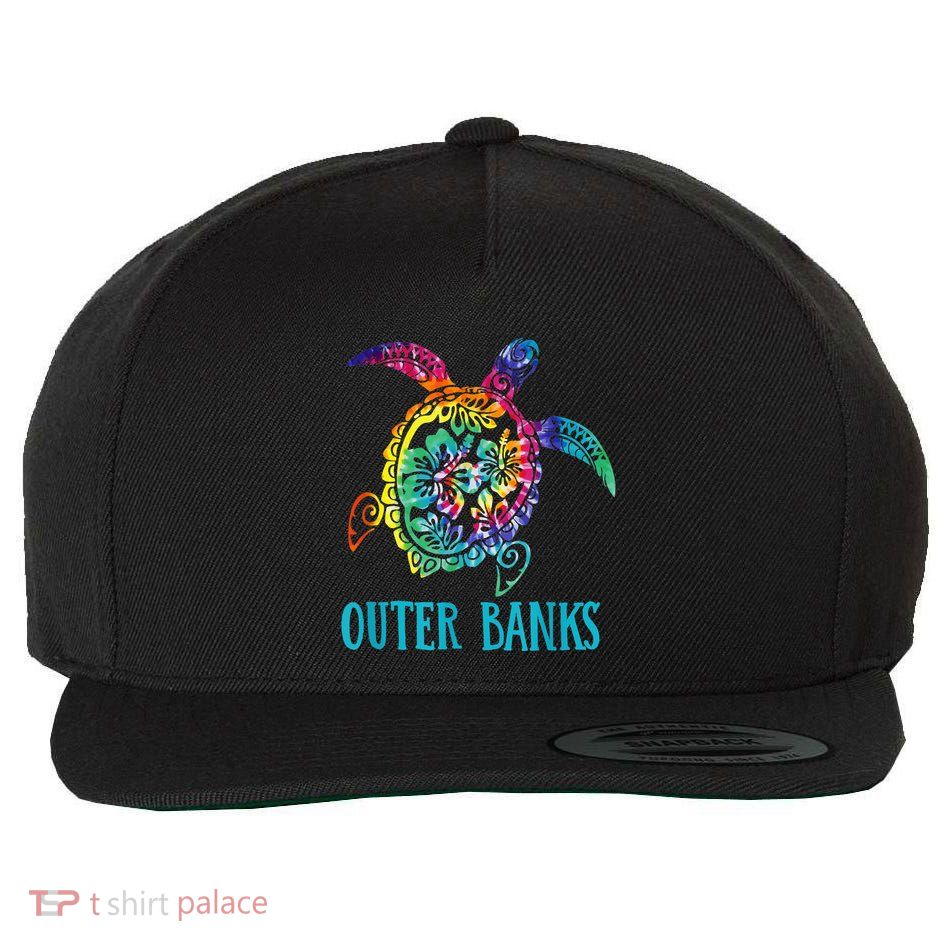 Outer Banks Carolina Sea Turtle Hibiscus Tie Dye Summer Wool Snapback Cap