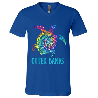 Outer Banks Carolina Sea Turtle Hibiscus Tie Dye Summer V-Neck T-Shirt