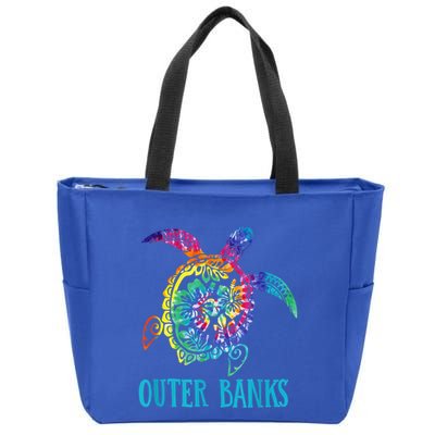 Outer Banks Carolina Sea Turtle Hibiscus Tie Dye Summer Zip Tote Bag