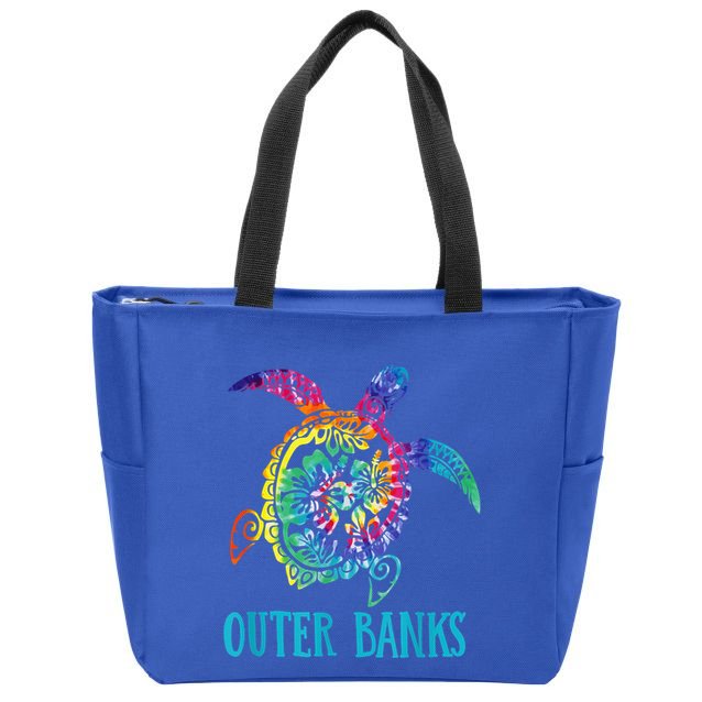 Outer Banks Carolina Sea Turtle Hibiscus Tie Dye Summer Zip Tote Bag