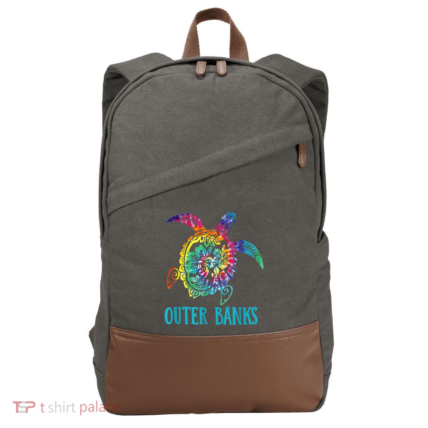 Outer Banks Carolina Sea Turtle Hibiscus Tie Dye Summer Cotton Canvas Backpack