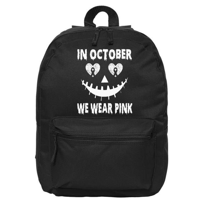 October Breast Cancer Awareness Pumpkin Halloween 16 in Basic Backpack