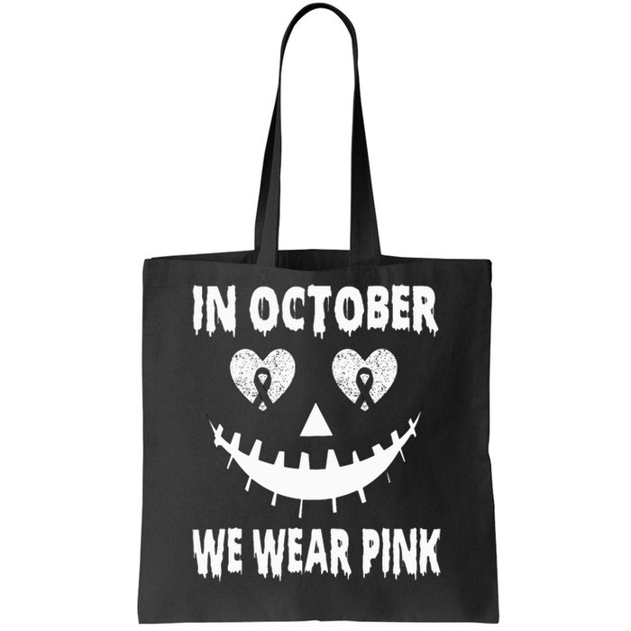 October Breast Cancer Awareness Pumpkin Halloween Tote Bag