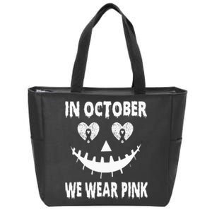 October Breast Cancer Awareness Pumpkin Halloween Zip Tote Bag