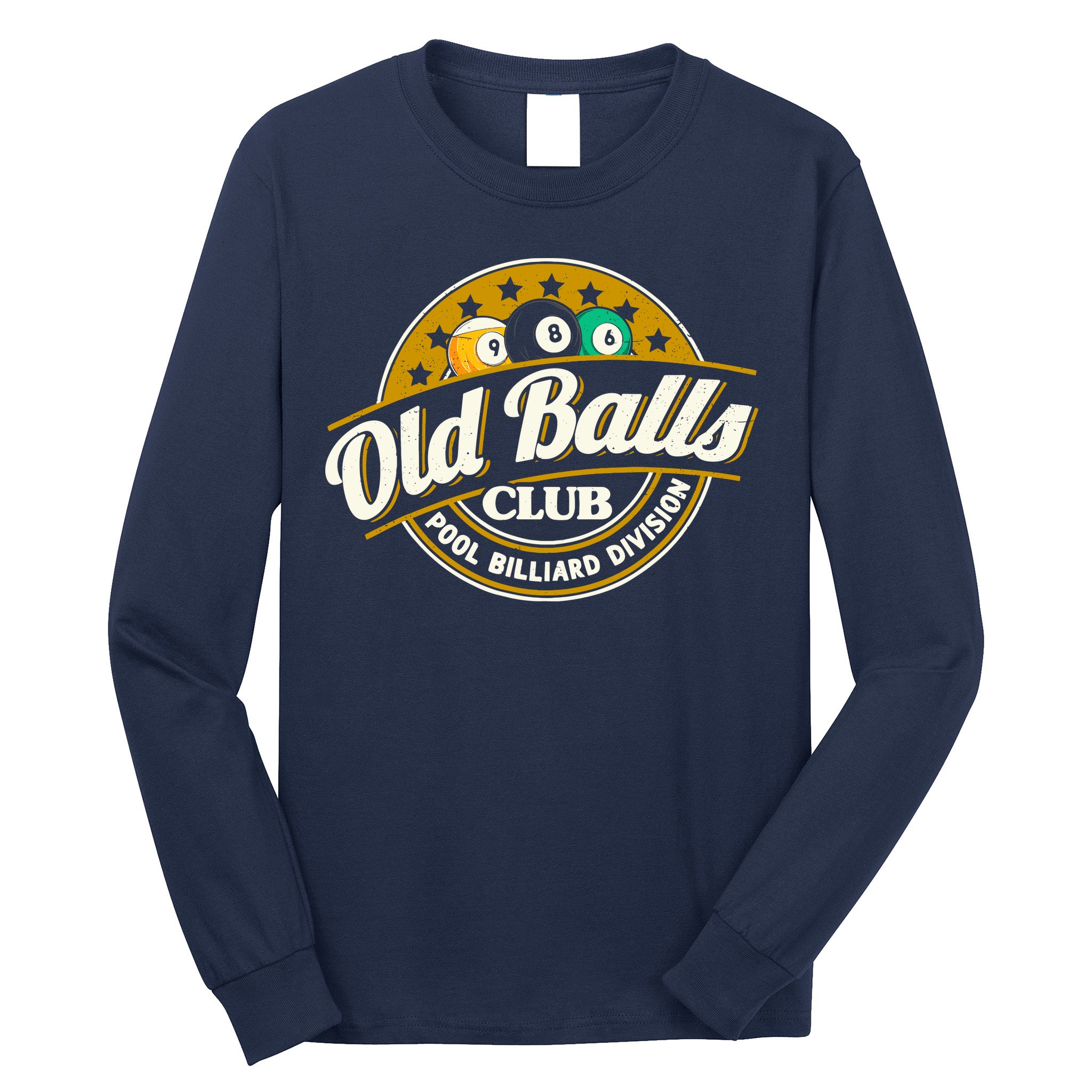Old Balls Club Pool 8 Ball Billiards Division For Long Sleeve Shirt