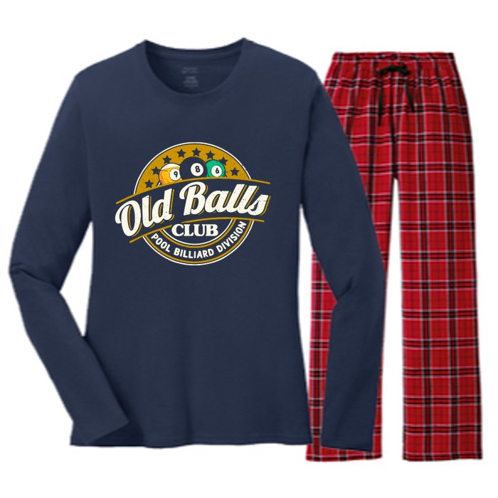 Old Balls Club Pool 8 Ball Billiards Division For Women's Long Sleeve Flannel Pajama Set 