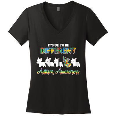 Ok Be Different Dog Puppy Puzzle Autism Awareness Autistic Zip Hoodie Women's V-Neck T-Shirt