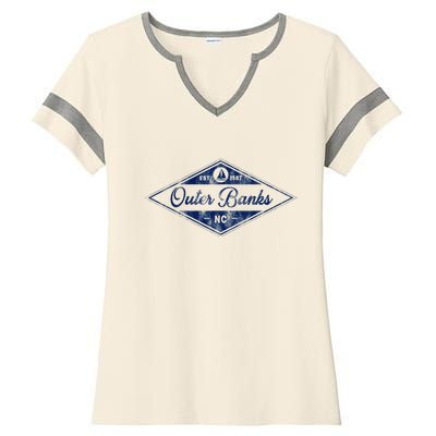 O.U.T.E.R B.A.N.K.S Est 1587 Obx North Carolina Nc Boating Ladies Halftime Notch Neck Tee