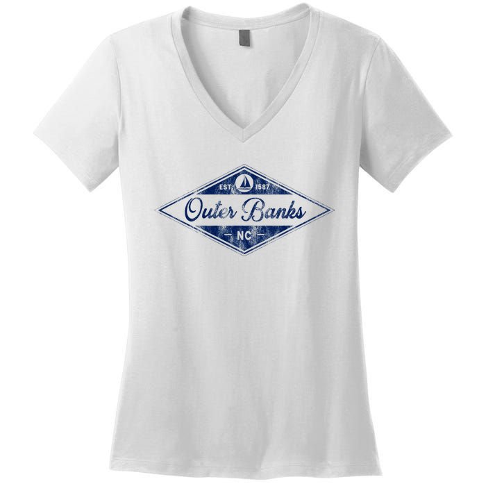 O.U.T.E.R B.A.N.K.S Est 1587 Obx North Carolina Nc Boating Women's V-Neck T-Shirt